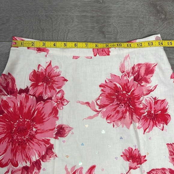 Coldwater Creek Linen Blend Floral Sequin A-Line Lined Skirt PM - Picture 8 of 16
